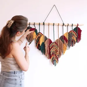 Knots & Beyond Feather Macrame Wall Hanging with Real Driftwood, Macrame Leaves, Macromedia, 31" Lenght