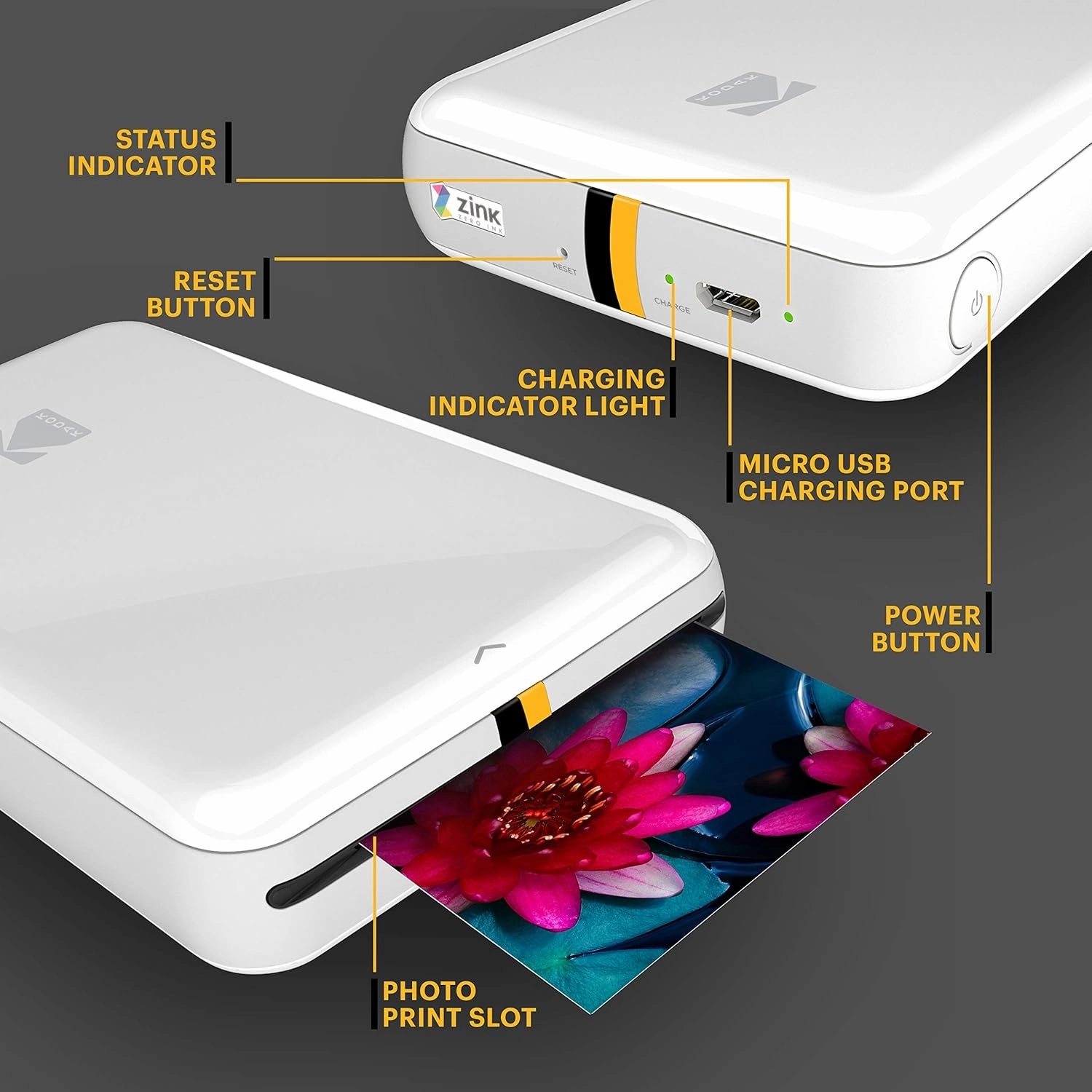 KODAK Step Instant Smartphone Photo Printer - Portable Mini Color Wireless Mobile Printer - Zink 2x3” Sticky-Back Photos - Bluetooth Compatible with iOS & Android Devices - Fun Editing App - White