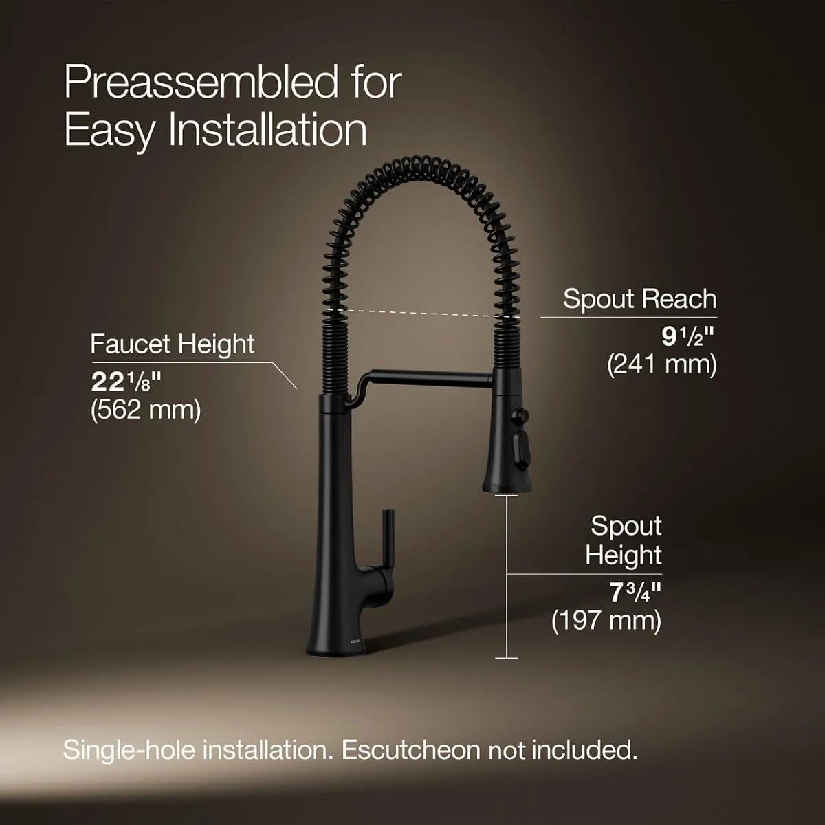 Kohler 23765-BL Tone Semi Professional Kitchen Sink Faucet, Pre-Rinse Kitchen Faucet, Commercial Faucet, Matte Black