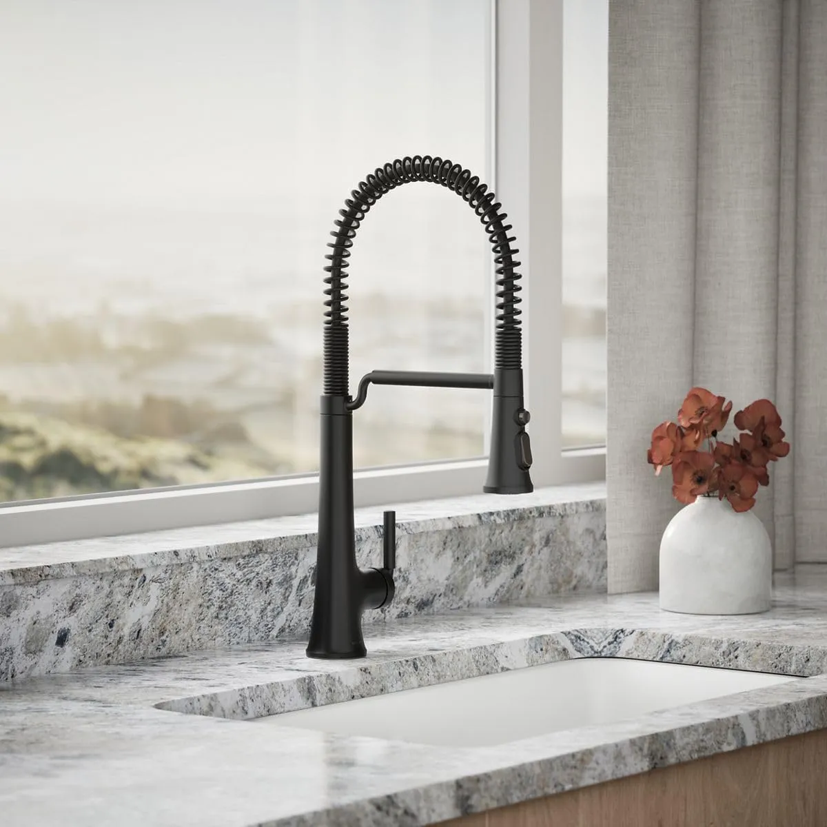 Kohler 23765-BL Tone Semi Professional Kitchen Sink Faucet, Pre-Rinse Kitchen Faucet, Commercial Faucet, Matte Black