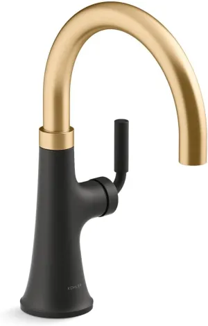 KOHLER 23767-BMB Kitchen, Tone, Swing Spout Bar Brushed Gold, 3-Spray Faucet, K-23767-BMB, Matte Black with Moderne Brass