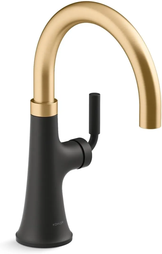 KOHLER 23767-BMB Kitchen, Tone, Swing Spout Bar Brushed Gold, 3-Spray Faucet, K-23767-BMB, Matte Black with Moderne Brass