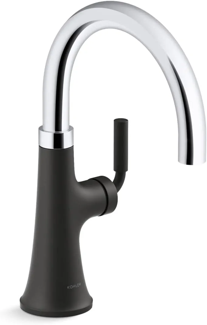 KOHLER 23767-CBL Kitchen, Tone, Swing Spout Bar Faucet in Polished Chrome with Matte Black