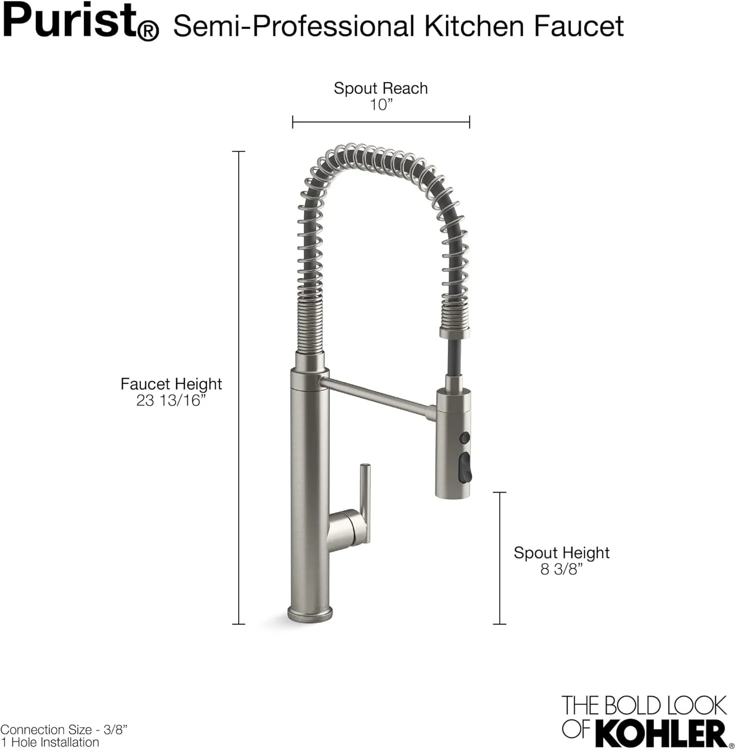 KOHLER 24982-BL Purist Commercial Style Pre-Rinse Kitchen Faucet with 3-Function Sprayhead, Kitchen Sink Faucet with Pull Down Sprayer, Matte Black