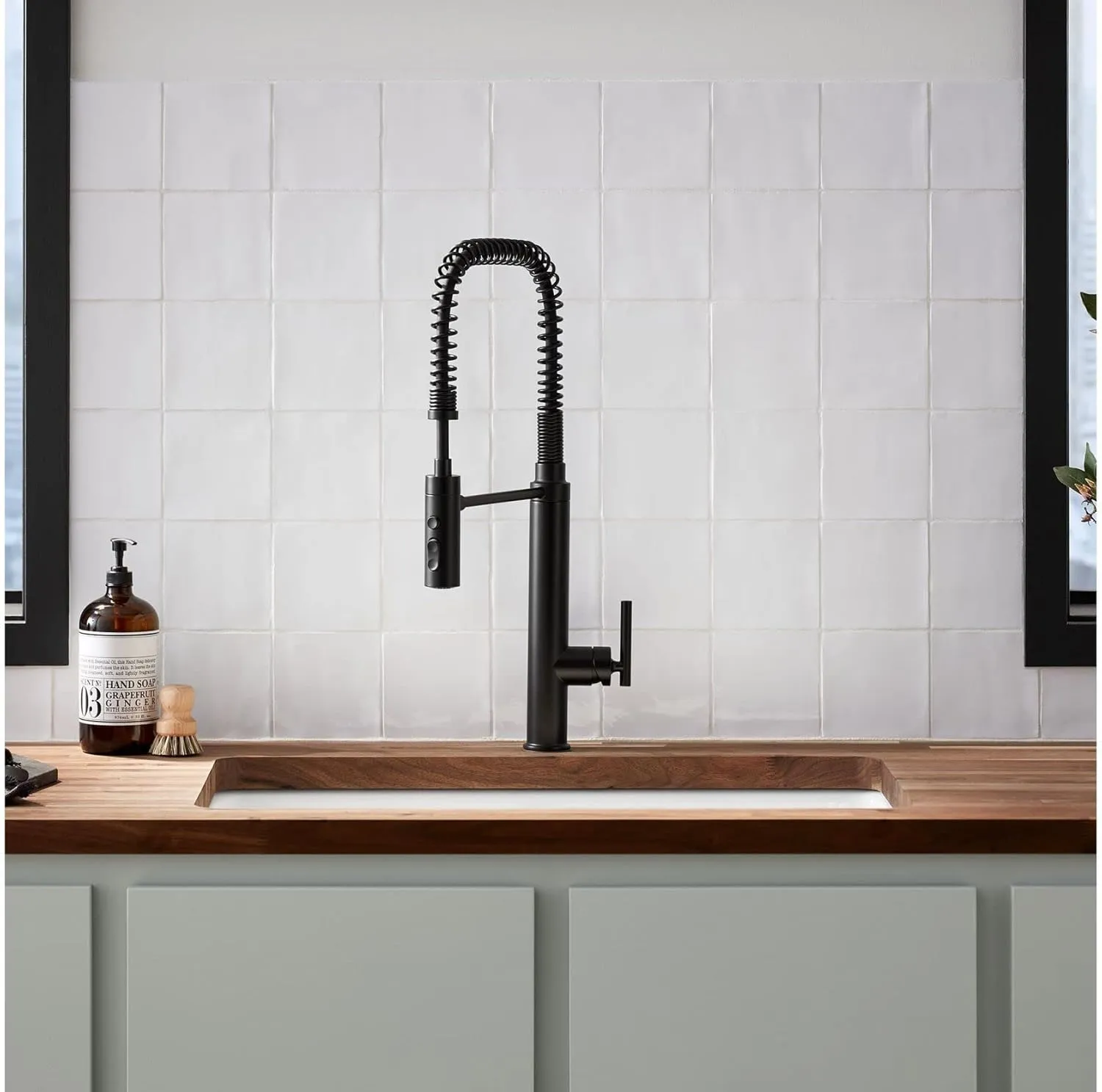 KOHLER 24982-BL Purist Commercial Style Pre-Rinse Kitchen Faucet with 3-Function Sprayhead, Kitchen Sink Faucet with Pull Down Sprayer, Matte Black