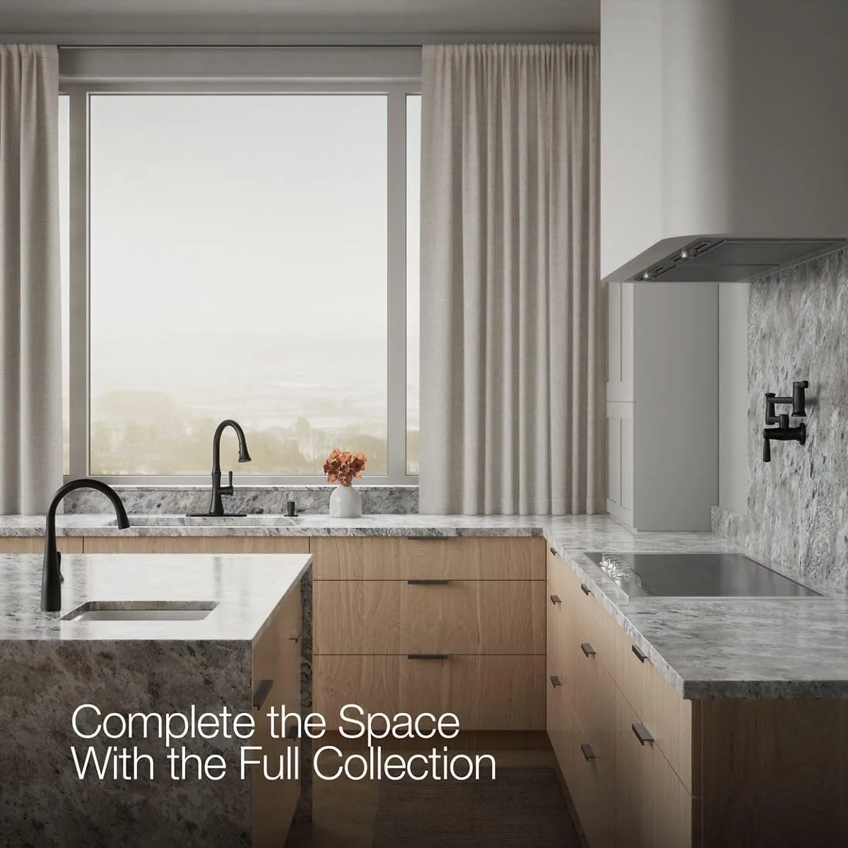 KOHLER Kaori Pull Down Kitchen Sink Faucet with 2-Function Pull-Down Sprayhead and Soap Dispenser, Matte Black