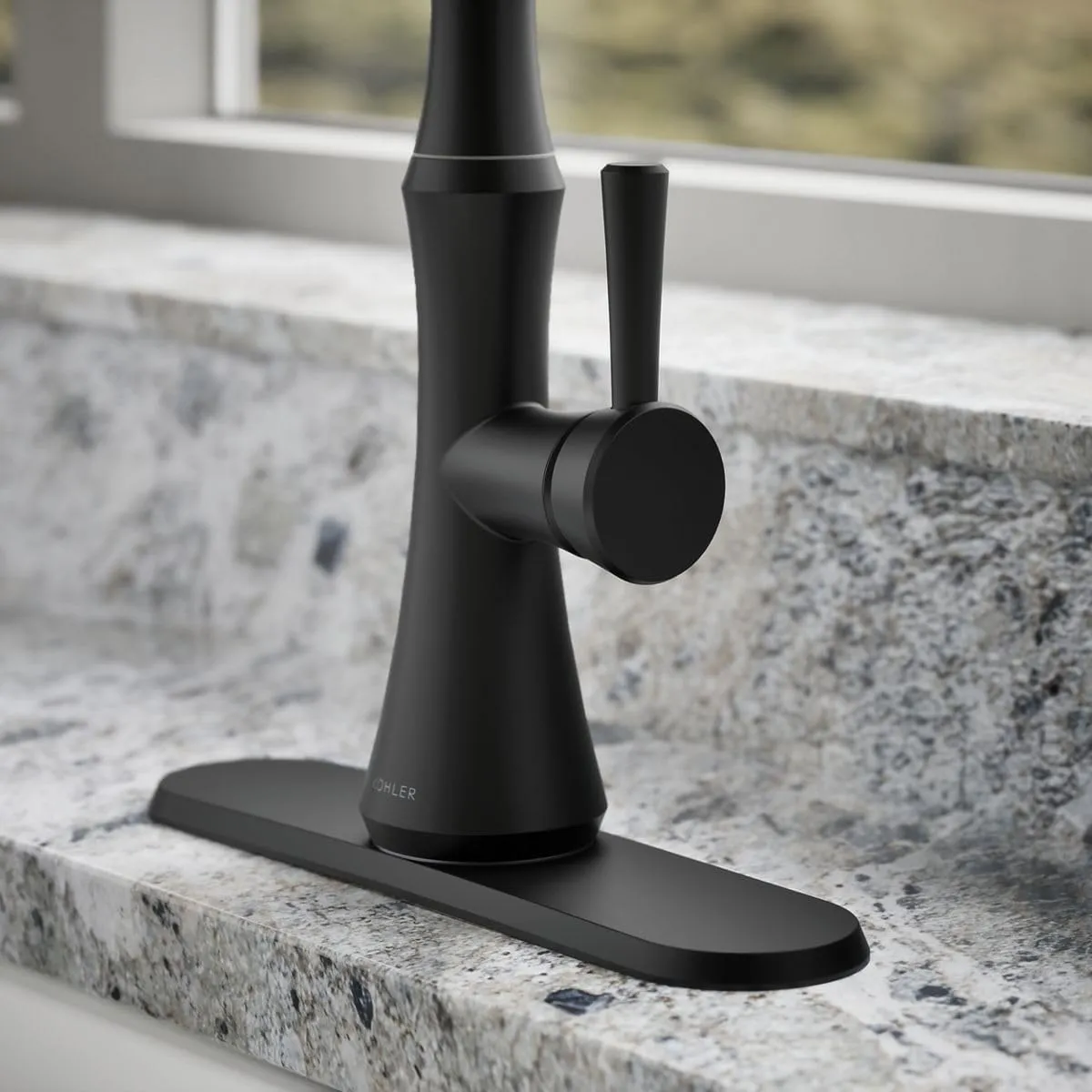 KOHLER Kaori Pull Down Kitchen Sink Faucet with 2-Function Pull-Down Sprayhead and Soap Dispenser, Matte Black