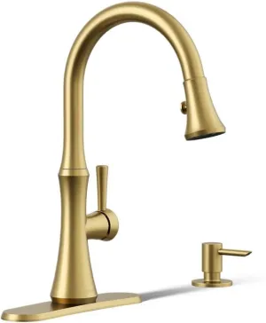 Kohler R28706-SD-2MB Kaori Single Handle Kitchen Faucet with Pull Down Sprayer and Soap Dispenser, Vibrant Brushed Moderne Brass