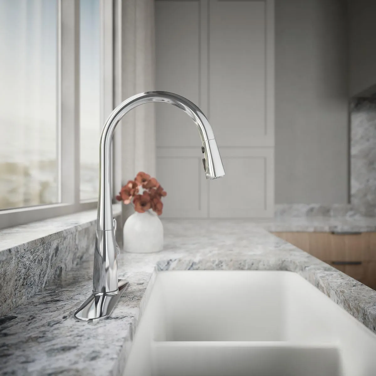 KOHLER Simplice Pull Down Kitchen Faucet, 3-Spray Faucet, Kitchen Sink Faucet with Pull Down Sprayer, Polished Chrome, K-596-CP