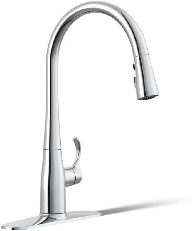 KOHLER Simplice Pull Down Kitchen Faucet, 3-Spray Faucet, Kitchen Sink Faucet with Pull Down Sprayer, Polished Chrome, K-596-CP