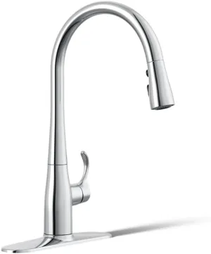 KOHLER Simplice Pull Down Kitchen Faucet, 3-Spray Faucet, Kitchen Sink Faucet with Pull Down Sprayer, Polished Chrome, K-596-CP