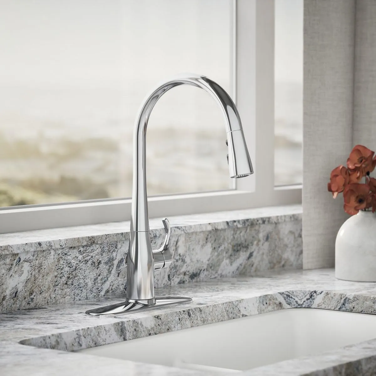 KOHLER Simplice Pull Down Kitchen Faucet, 3-Spray Faucet, Kitchen Sink Faucet with Pull Down Sprayer, Polished Chrome, K-596-CP