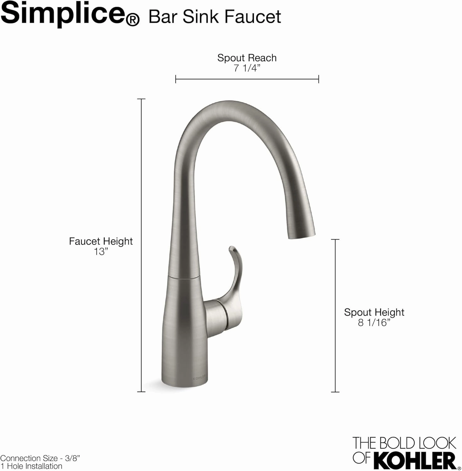 KOHLER K-22034-BL Simplice Single Handle Kitchen Bar Faucet, for Prep Sink, Wet Bar, Matte Black