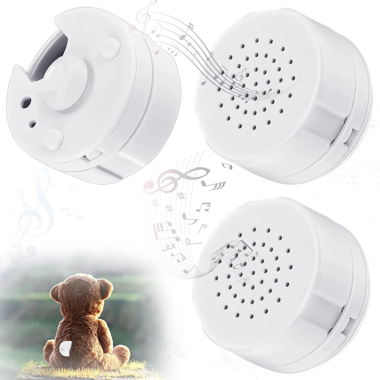 Konohan 3 Pcs Voice Recorder for Stuffed Animal Bear Mini Device, DIY Custom Voice Message Toy for Dolls, Plush Toys and Pillows(60s Edition)