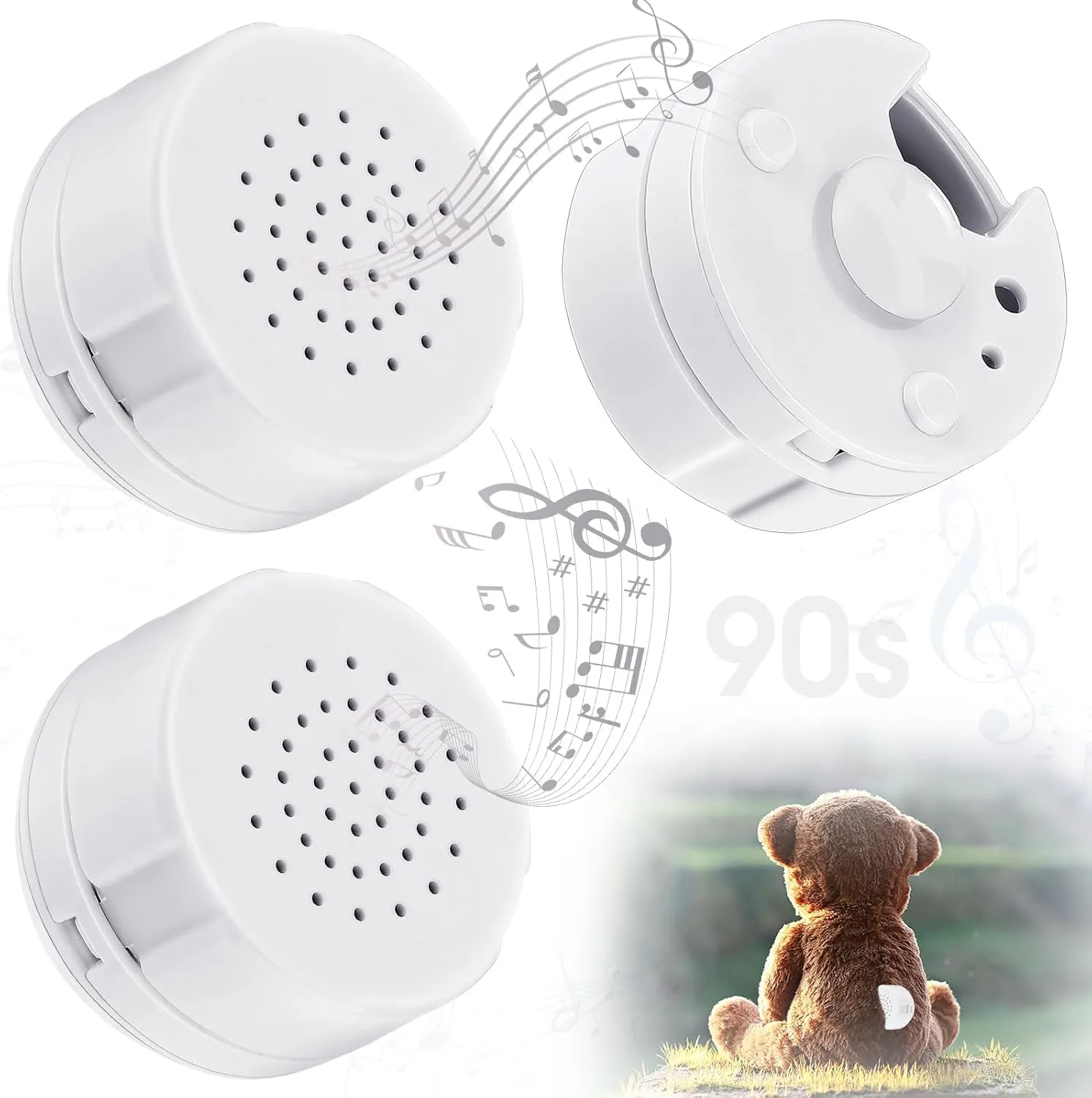Konohan 3 Pcs Voice Recorder for Stuffed Animal Bear Mini Device, DIY Custom Voice Message Toy for Dolls, Plush Toys and Pillows(90s Edition)