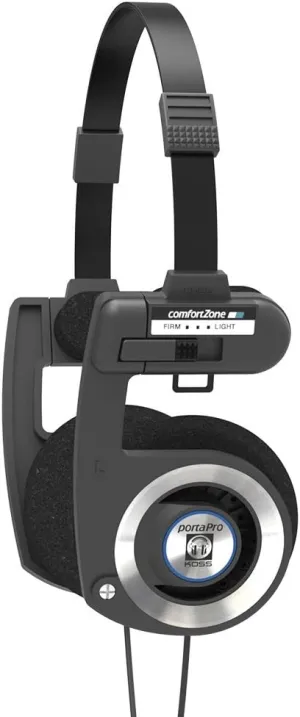 Koss Porta Pro Black On-Ear Headphones, Retro Style, Collapsible Design, Case Included, Black