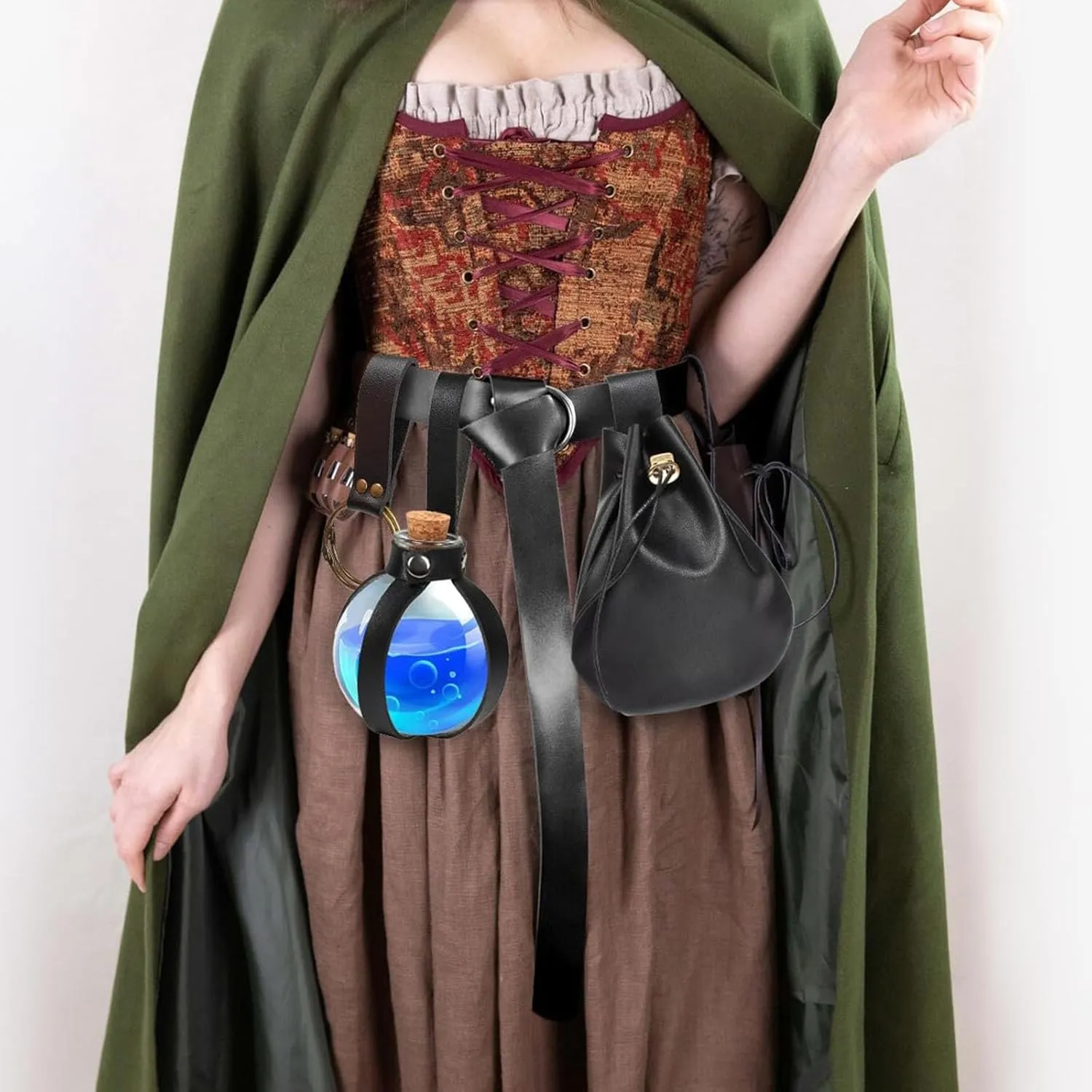 KOTORA Renaissance Costume Accessory Belt Pouch Purse Potion Bottle Belt Waist Set Retro Medieval Festival Ren Faire