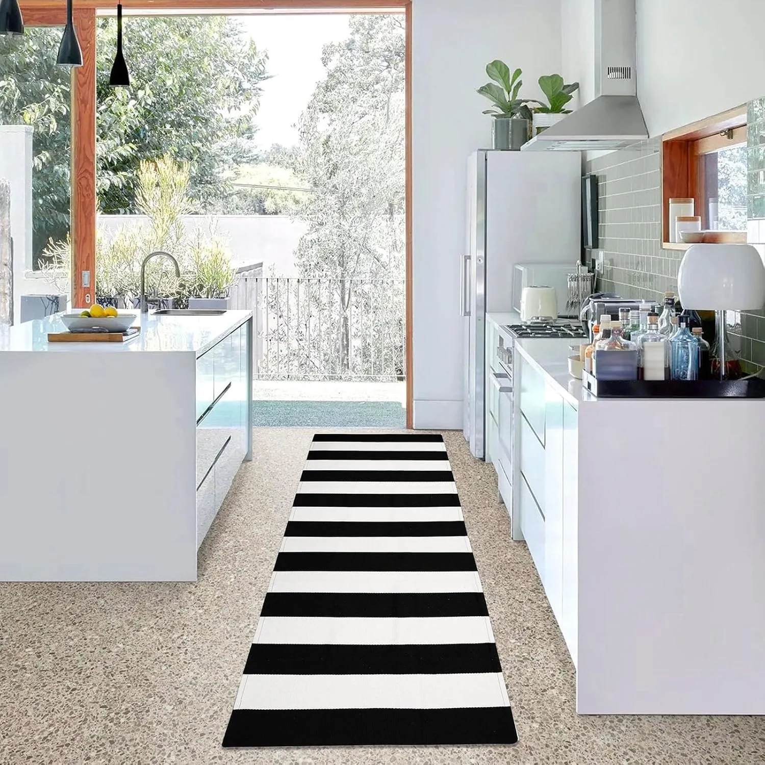 KOZYFLY Black and White Striped Runner Rug 2x6 Ft Washable Hallway Runner Rug Farmhouse Kitchen Rug Hand Woven Cotton Indoor Outdoor Rug for Kitchen Hallway Bedroom Laundry Room