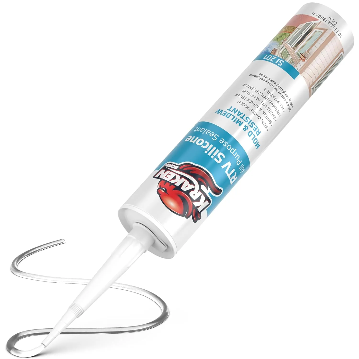Kraken Bond RTV Silicone Caulk Clear - (12x10.1 fl.oz.) 100% Silicone Sealant Waterproof, Flexible Kitchen Sink Sealant, Caulking Sealant for Window and Door, 12 Pack