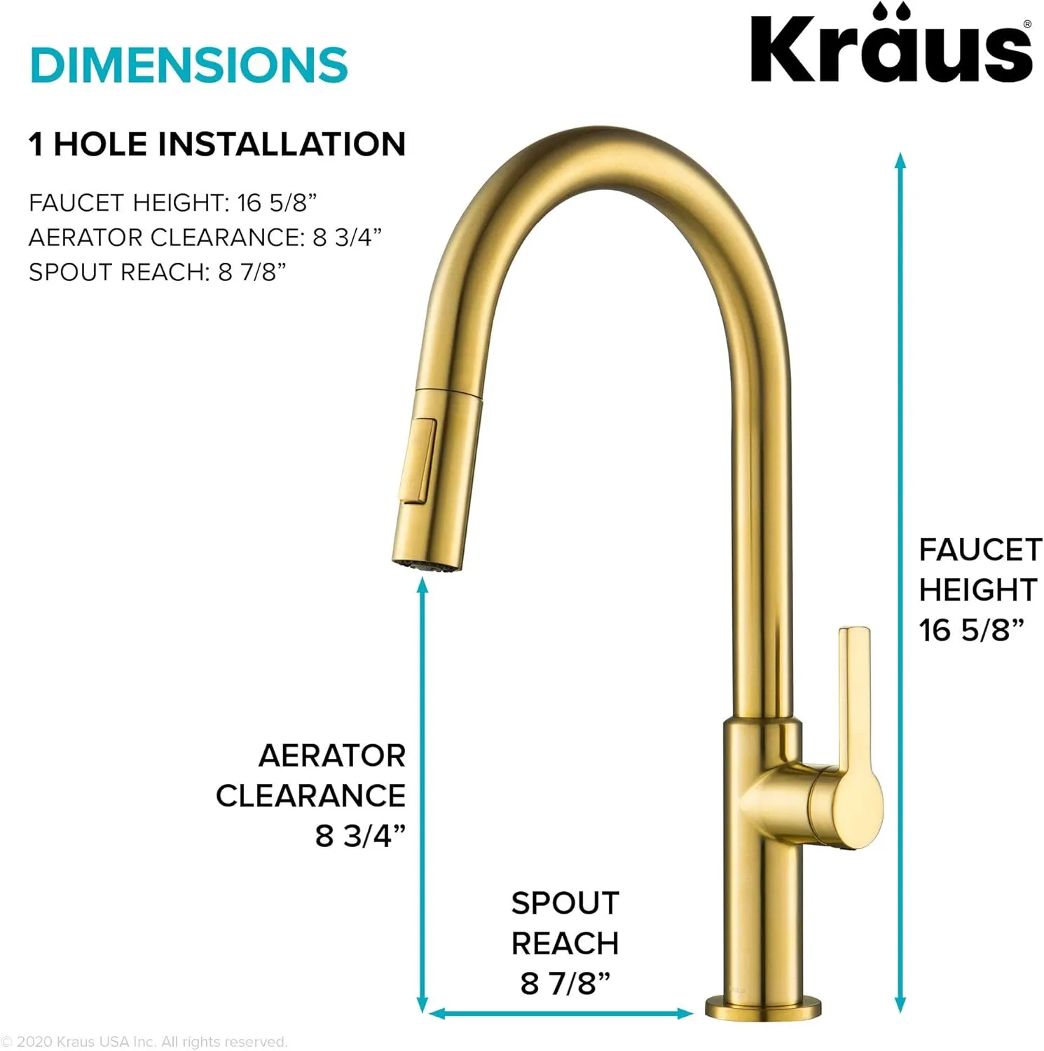 KRAUS Oletto High-Arc Single Handle Pull-Down Kitchen Sink Faucets in Brushed Brass, Kitchen Faucets with Pull Down Sprayer, KPF-2820BB