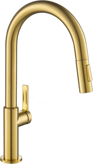 KRAUS Oletto High-Arc Single Handle Pull-Down Kitchen Sink Faucets in Brushed Brass, Kitchen Faucets with Pull Down Sprayer, KPF-2820BB