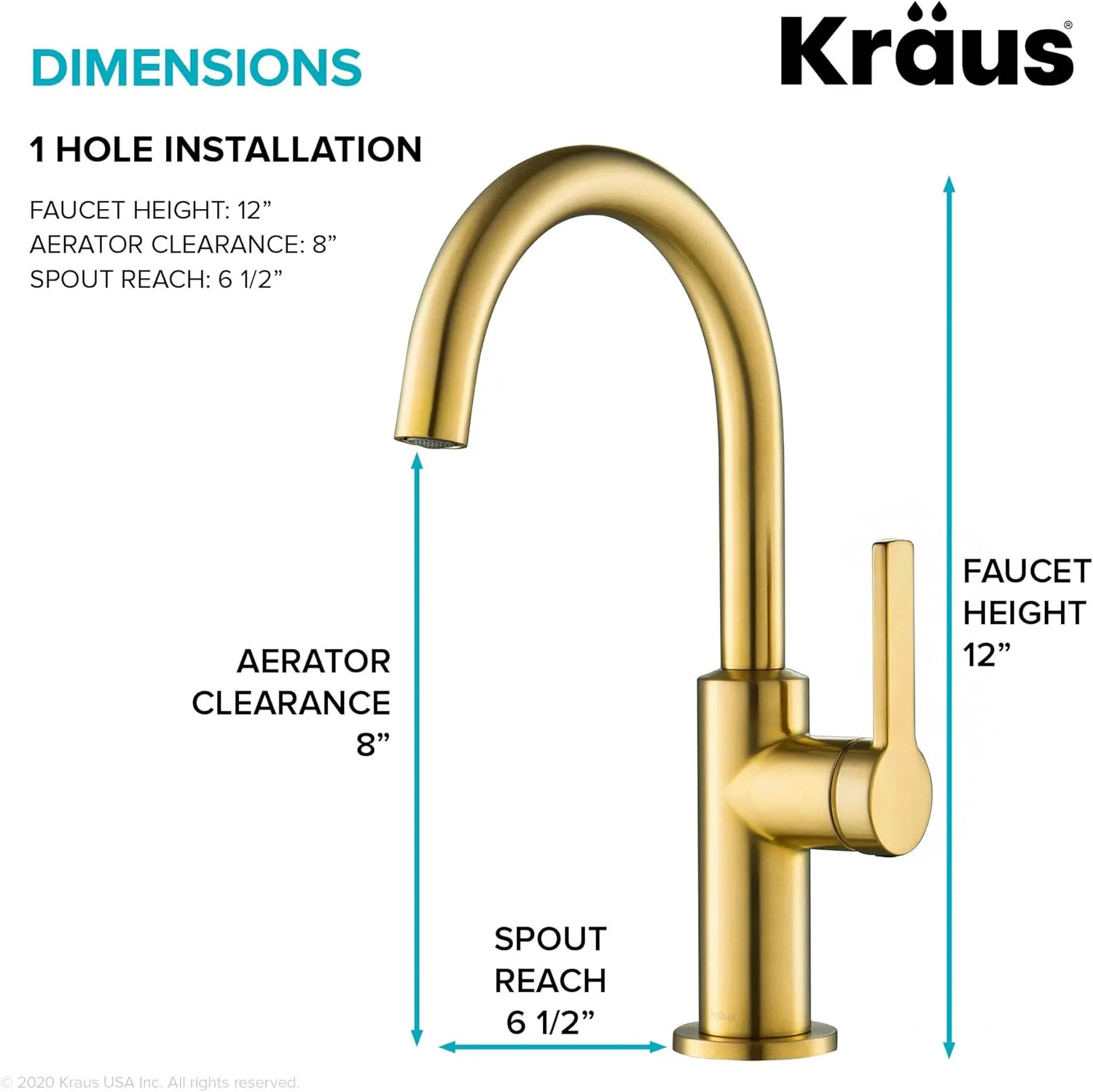 Kraus Oletto Single Handle Kitchen Bar Faucet in Brushed Brass, Kitchen Sink Faucets, KPF-2822BB