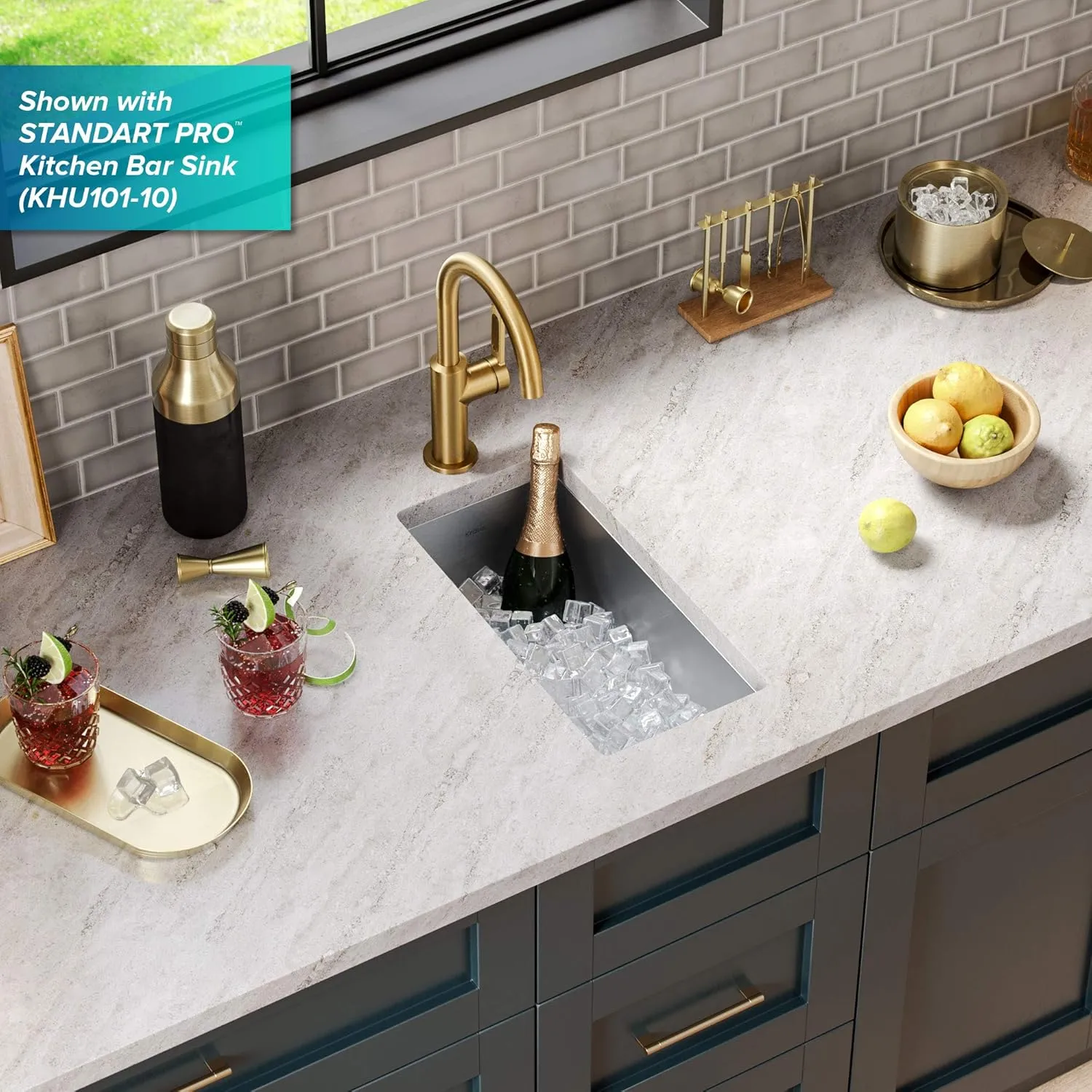Kraus Oletto Single Handle Kitchen Bar Faucet in Brushed Brass, Kitchen Sink Faucets, KPF-2822BB