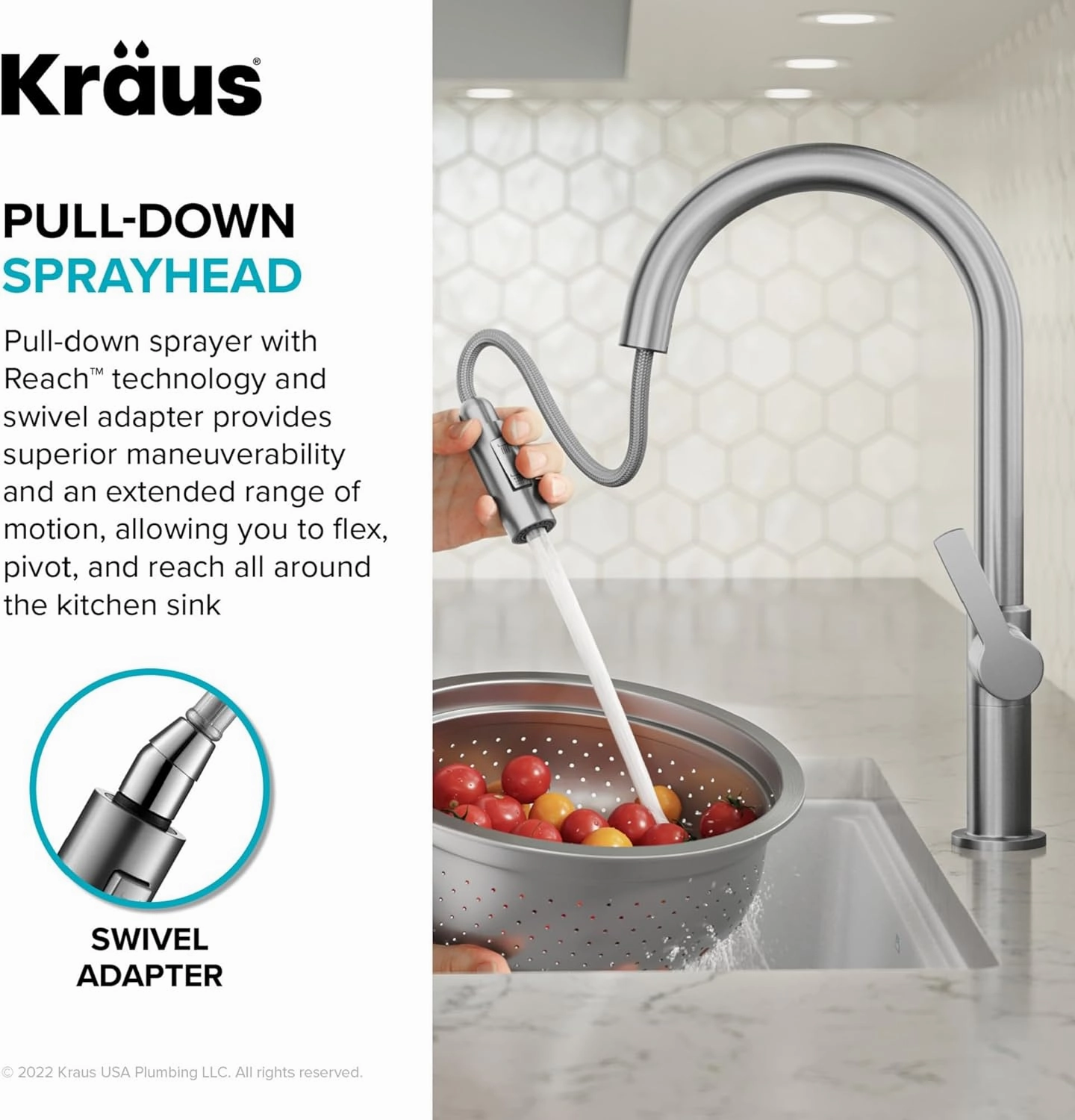 KRAUS Oletto High-Arc Single Handle Pull-Down Kitchen Sink Faucets in Spot Free Black Stainless Steel, Kitchen Faucets with Pull Down Sprayer, KPF-2820MBSFSB