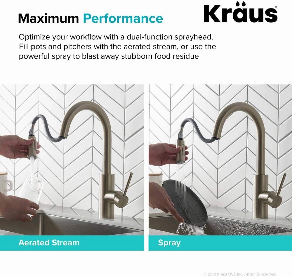 Kraus Oletto Spot Free Stainless Steel Dual Function Kitchen Faucets with Pull Down Sprayer, KPF-2620SFS
