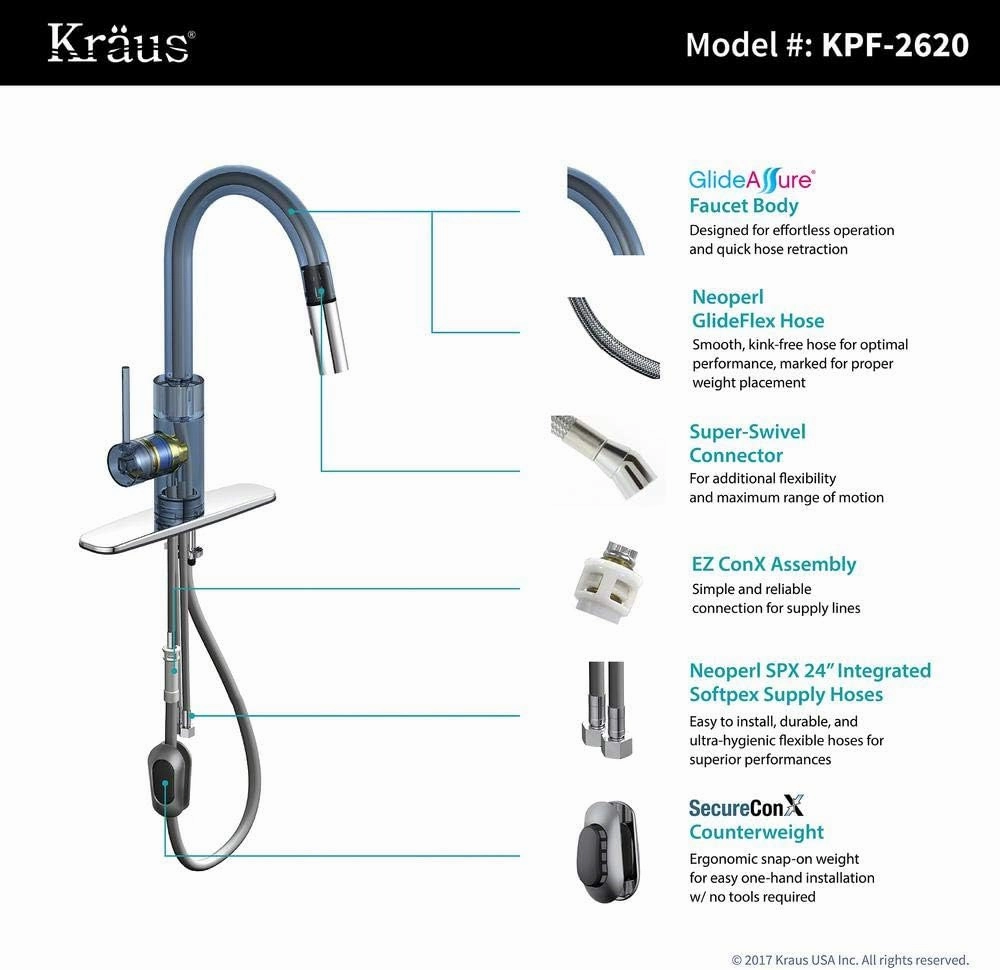 Kraus Oletto Spot Free Stainless Steel Dual Function Kitchen Faucets with Pull Down Sprayer, KPF-2620SFS