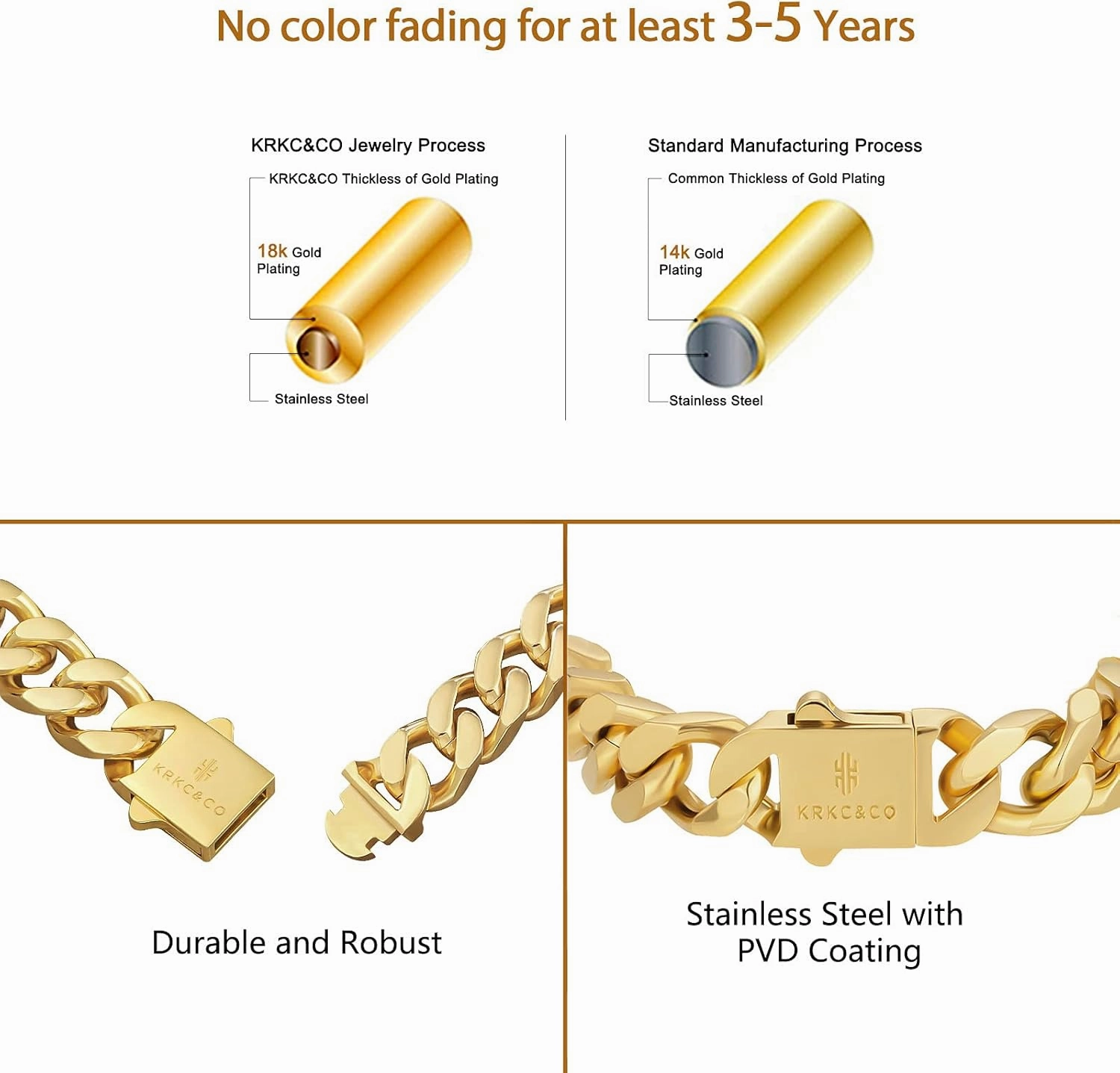 KRKC&CO 12/14mm Cuban Link Curb Bracelet for Men, 18K Gold Miami Bracelets, 𝐃𝐚𝐝 𝐆𝐢𝐟𝐭𝐬 𝐟𝐨𝐫 𝐅𝐚𝐭𝐡𝐞𝐫𝐬 𝐃𝐚𝐲, Durable Urban Street-wear Hip Hop