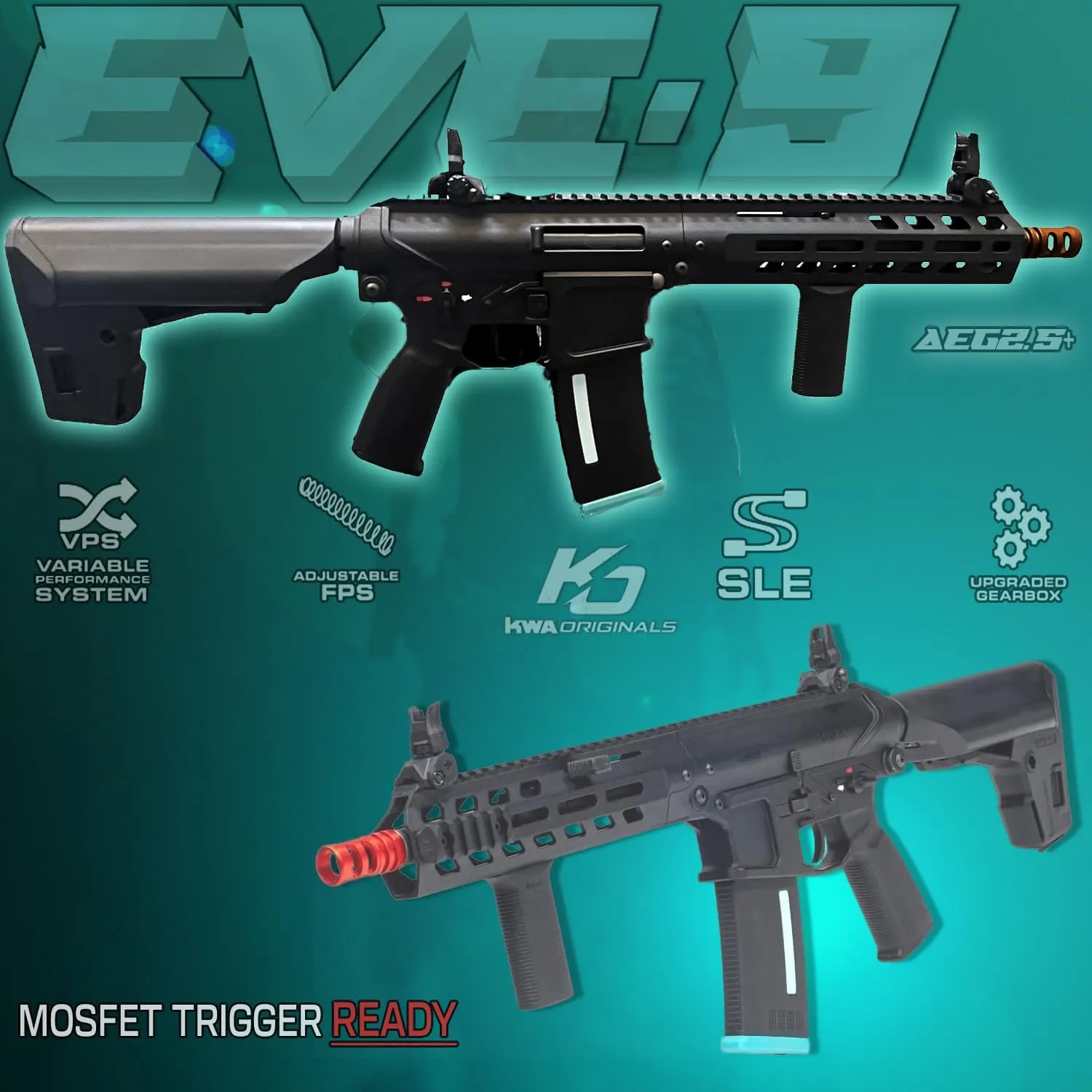 KWA Airsoft Rifle KO EVE Electric Automatic Airsoft AEG Rifle Magpul Polymer Design, Adjustable FPS, MOSFET ETU/GATE Titan Ready | AEG2.5 