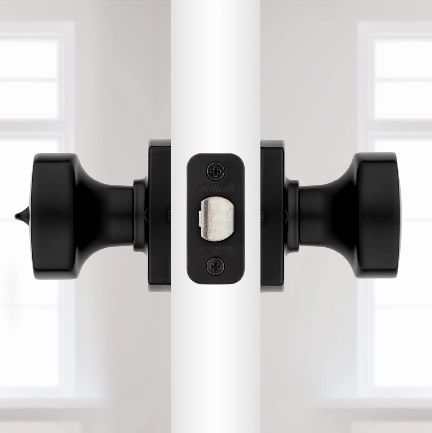 Kwikset Arroyo Knob Interior Privacy Door Knob with Lock, Door Handle For Bathroom and Bedroom, Matte Black Keyless Turn Lock Doorknob, with Microban Protection