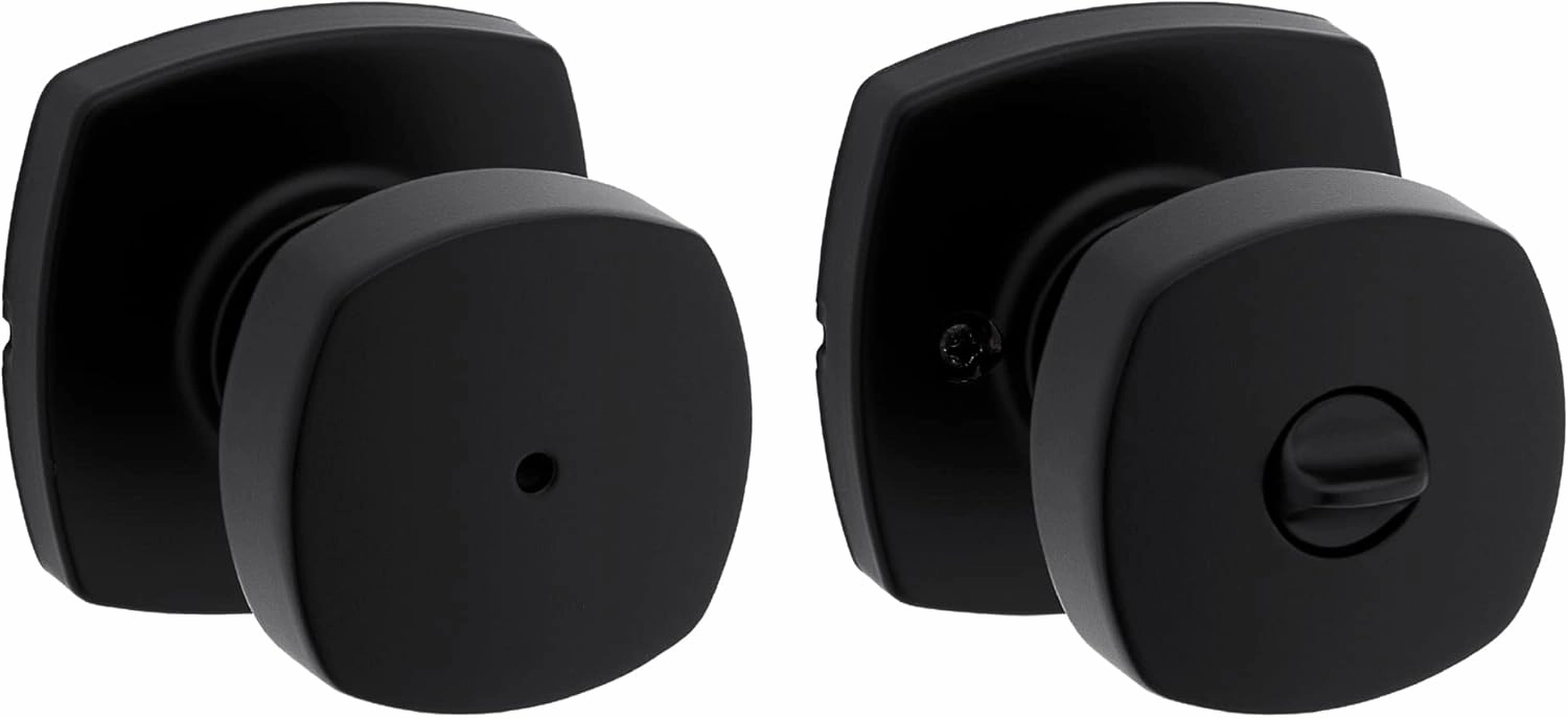 Kwikset Arroyo Knob Interior Privacy Door Knob with Lock, Door Handle For Bathroom and Bedroom, Matte Black Keyless Turn Lock Doorknob, with Microban Protection