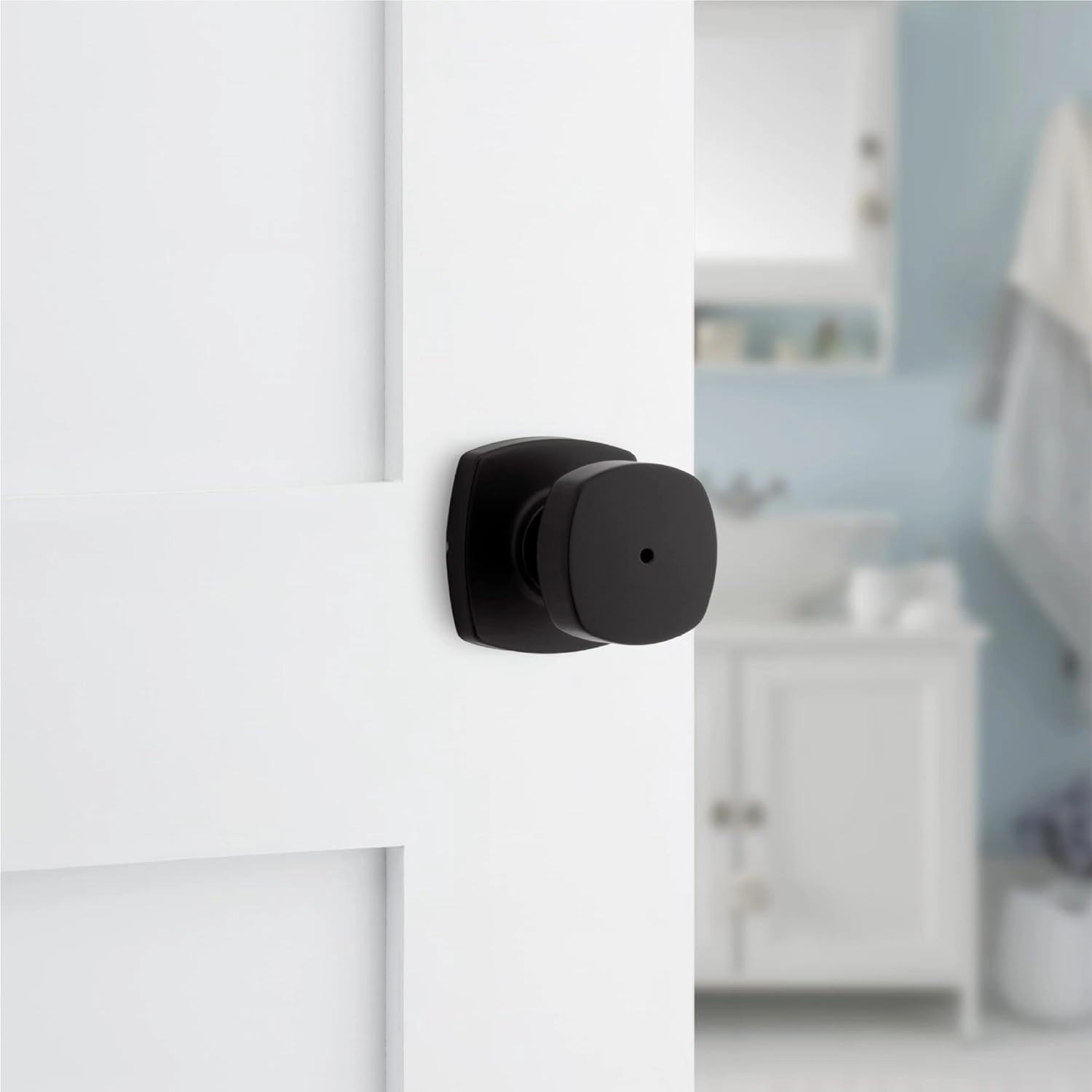 Kwikset Arroyo Knob Interior Privacy Door Knob with Lock, Door Handle For Bathroom and Bedroom, Matte Black Keyless Turn Lock Doorknob, with Microban Protection