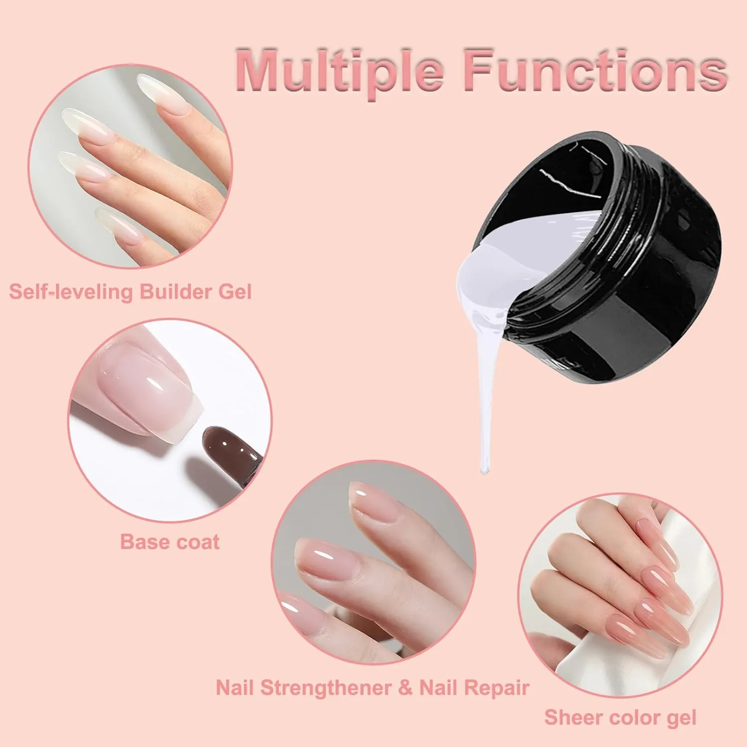 KWOLYKIM Jelly Gel Nail Polish set, 8 Colors Nude Pink Milky White Sheer Base Builder Gel for Nails & Glitter Liner Kit For Nail Strengthener Repair Nail Salon DIY for Women