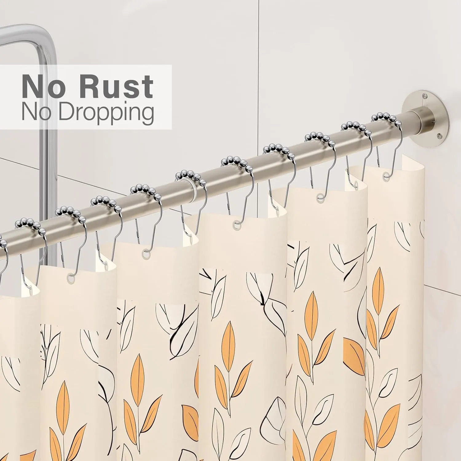 L Shaped Corner Shower Curtain Rod, 39" - 69" x 55" - 85" Adjustable 90 Degree Curved Bathroom Rod Square Rail No Sag with 12 Hooks & Ceiling Support - Silver