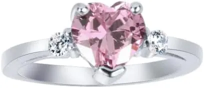 Lab Created Pink Sapphire Ring, 925 Sterling Silver Ring, Wedding Engagement Ring, Pink Heart Silver Ring