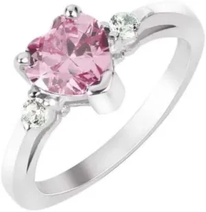 Lab Created Pink Sapphire Ring, 925 Sterling Silver Ring, Wedding Engagement Ring, Pink Heart Silver Ring