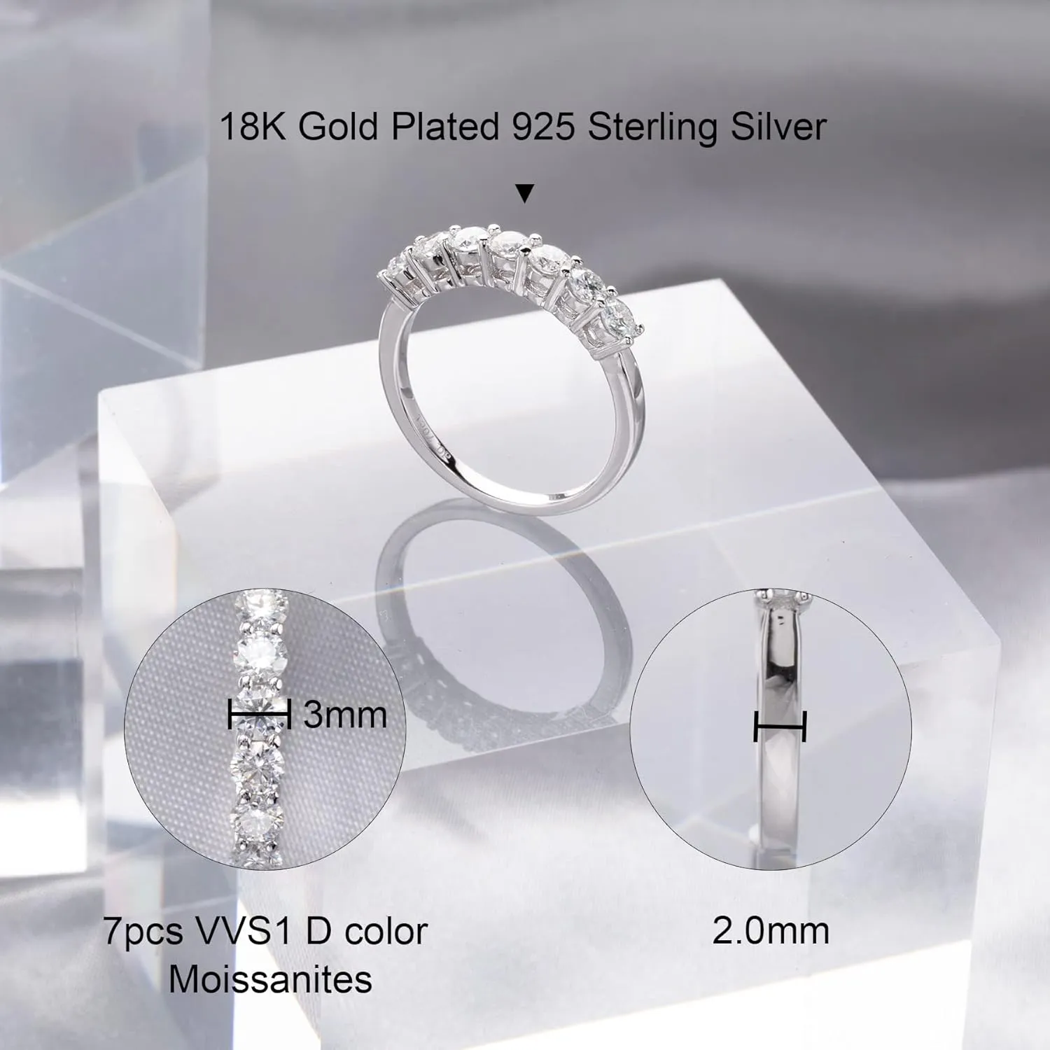 Ladylike Moissanite Wedding Band for Women 925 Sterling Silver Wedding Rings 0.7ct D Color VVS1 Lab Created Half Eternity Stackable Anniversary Rings for Her