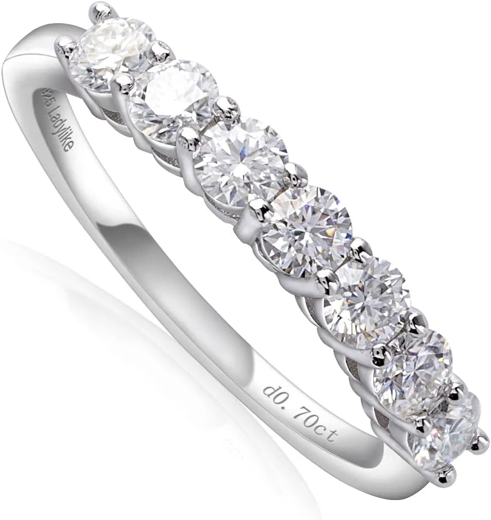 Ladylike Moissanite Wedding Band for Women 925 Sterling Silver Wedding Rings 0.7ct D Color VVS1 Lab Created Half Eternity Stackable Anniversary Rings for Her