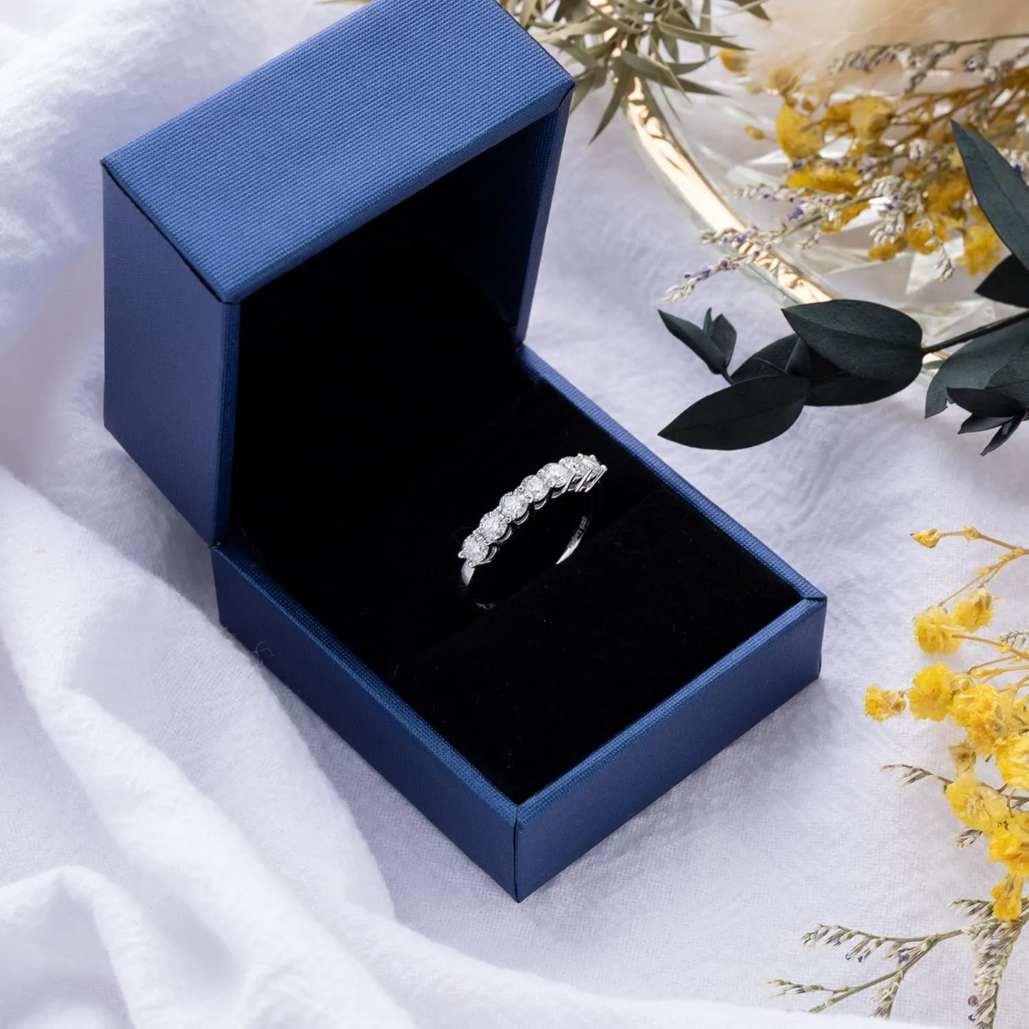 Ladylike Moissanite Wedding Band for Women 925 Sterling Silver Wedding Rings 0.7ct D Color VVS1 Lab Created Half Eternity Stackable Anniversary Rings for Her