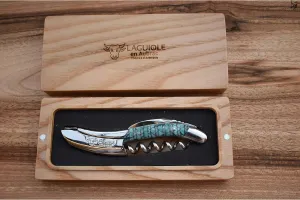 Laguiole En Aubrac Polished Sommelier Waiter's Corkscrew, Turquoise & Black Paper Waves Handle, Wine Opener With Foil Cutter & Bottle Opener