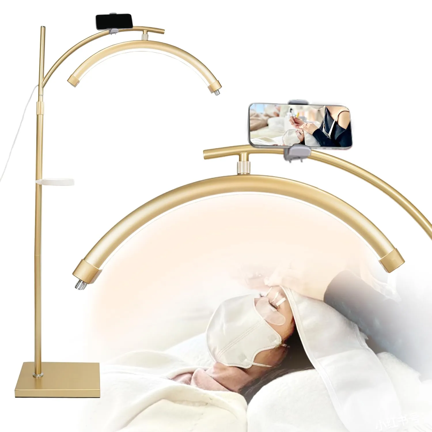 Lash Light Lamp for Eyelash Extensions LED Floor Half Moon Ring Lamp for Lash Extension Esthetician Light Tattoo, Nail Tech R Gold