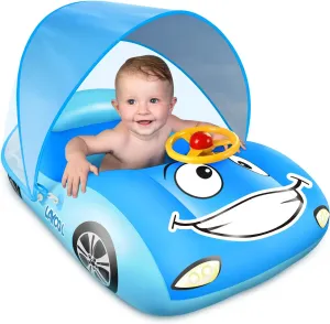 LAYCOL Car Shaped Baby Swimming Float with UPF50  Adjustable Canopy, Toddler Pool Float for 3-36 Months