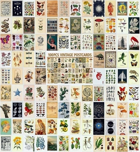 LCLAIDYDY 100 PCS Vintage Postcard Set,Post Cards for Mailing 4x6 Retro Style Cottagecore Botanical Ephemera Aesthetic Postcards Pack for Adults Collage Collection DIY Cardstock Paper