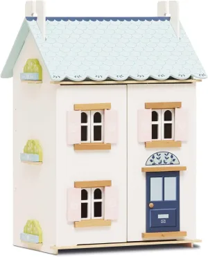 Le Toy Van – Blue Belle Wooden Doll House | Girls & Boys 3 Storey Wooden Dolls House Play Set - Suitable for Ages 3 