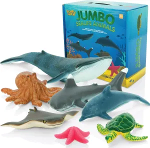 Learning Minds Jumbo Sea Animals - Set of 7 Educational Ocean Fish Toys for Kids - Shark, Whale, Dolphin, Octopus Animal Figures - Toy Fish & Sea Creatures for Toddlers - Age 18 Months  