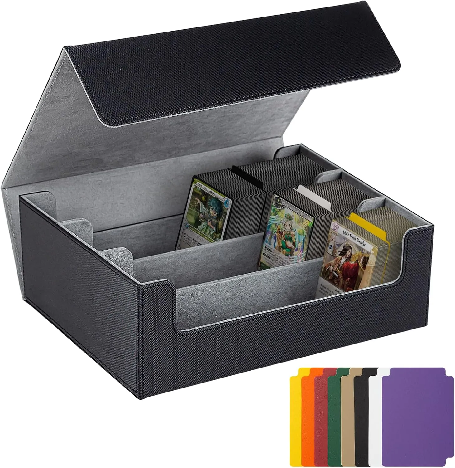 Leather Card Storage Box with 8 PCS Dividers, Holds 1800  Magic/MTG/YGO/PKM/Sports Sleeved Cards, Magnetic Closure