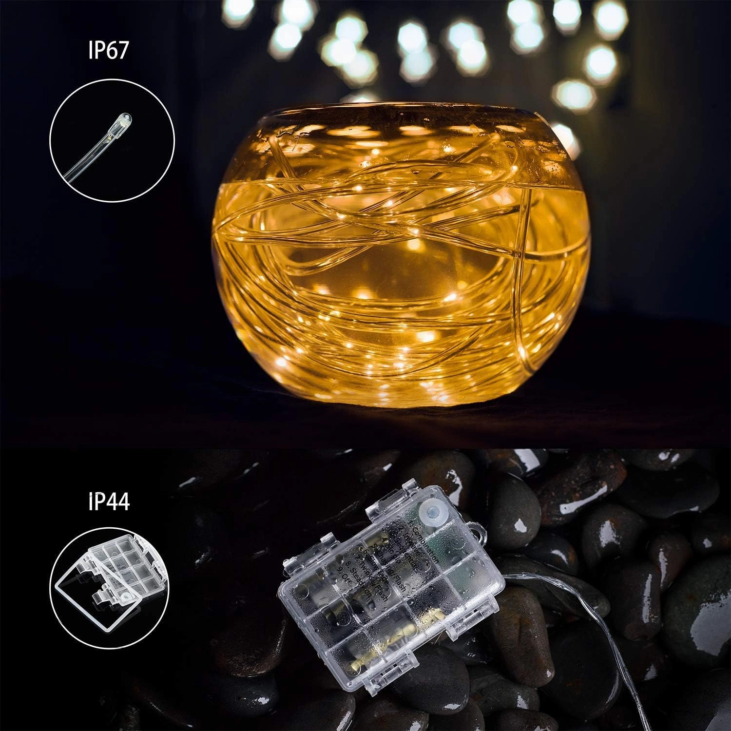 LED Rope Lights Battery Operated String Lights 40Ft 120 LED 8 Modes Outdoor Waterproof Fairy Lights Dimmable/Timer with Remote for Camping Party Halloween Christmas Decoration Warm White 2Pack